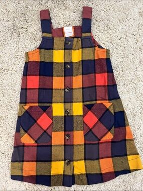Hanna Andersson | Plaid Button-Front Kids Jumper Dress in Multi-Color | Size 4